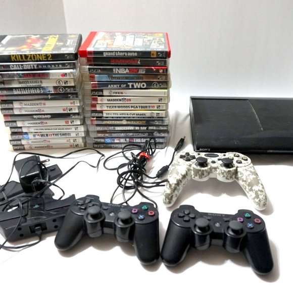 Sony Playstation 3 System Bundle PS3 28 Games 3 Controllers Tested